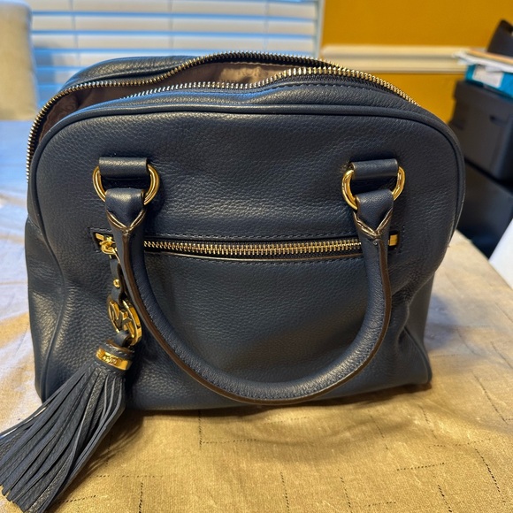 Michael Kors Handbags - Michael Kors Blue and Gold Satchel with Tassel Detail